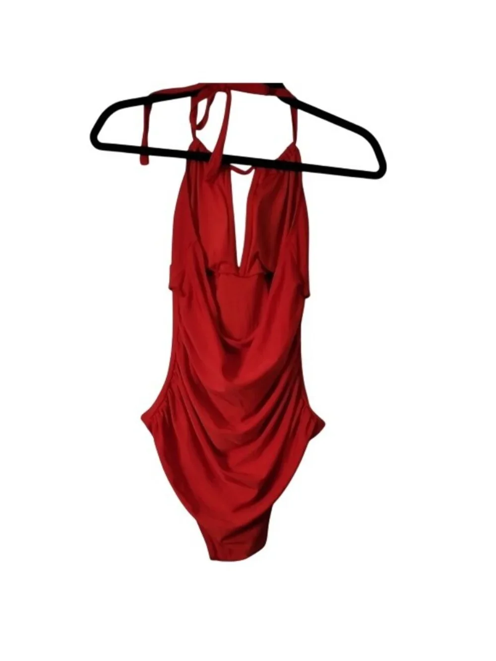 Smismivo Red Halter One-Piece Swimsuit With Ruched Front & Bow Detail - Picture 12 of 16
